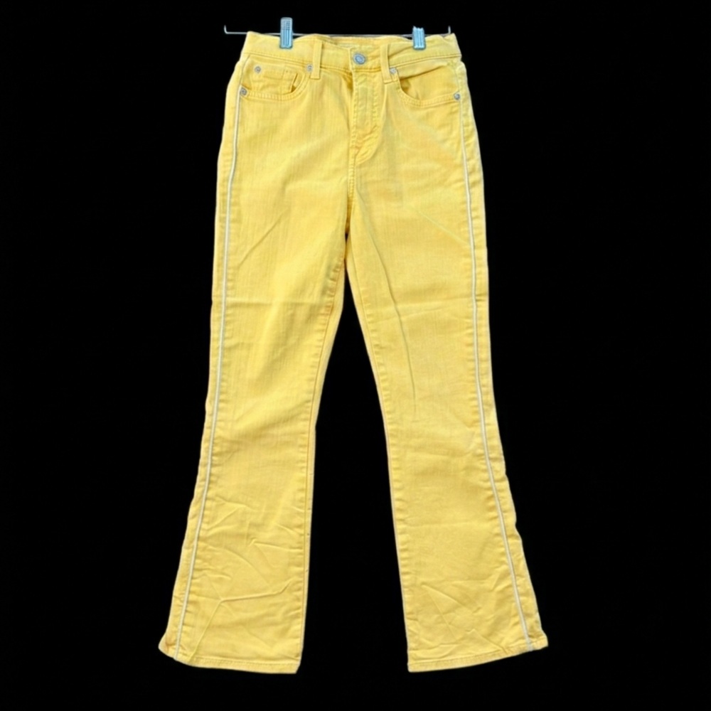 7 For All Mankind High Waist Slim Kick Jeans in Sunflower Yellow